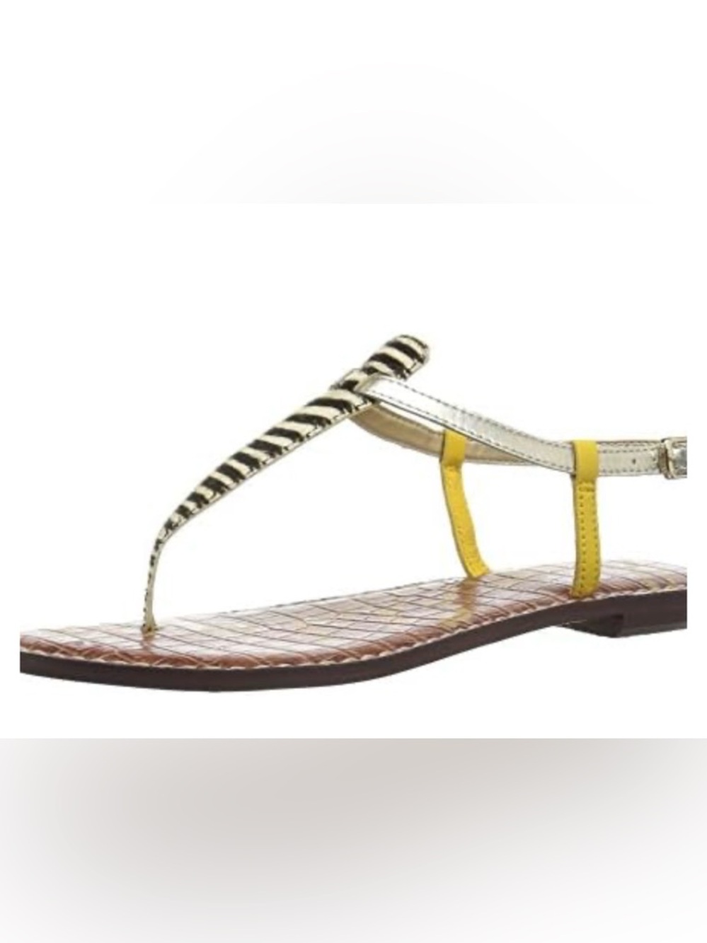 3/24$ Sam Edelman Brown Croc-Textured Leather Sandals with Yellow Accents